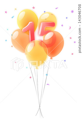 Birthday balloons with number 15. Birthday balloons with number 15. 143046708