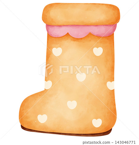 Orange Boot with Pink Trim and Hearts 143046771