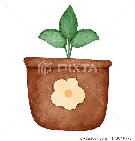 Watercolor Illustration of Potted Plant Watercolor Illustration of Potted Plant 143046775
