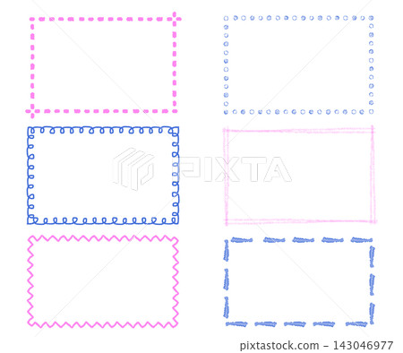 A set of hand-drawn dotted line frames created with various pens. 143046977