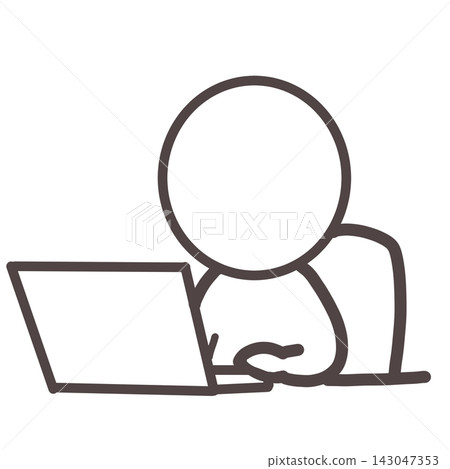 Stick figure working on a computer (desk work) Stick figure working on a computer (desk work) 143047353