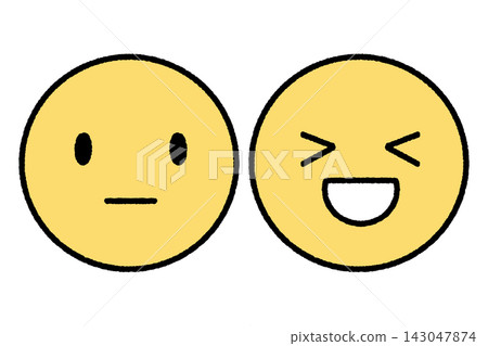 A round icon showing an expression changing from a serious face to a smiling face (color) A round icon showing an expression changing from a serious face to a smiling face (color) 143047874
