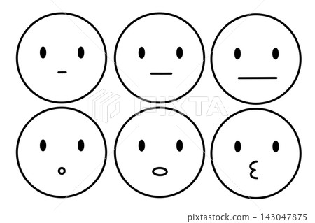 A set of round icons with limited facial expressions, monochrome. 143047875