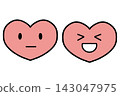 A heart icon with an expression that changes from a serious face to a smiling face (color) 143047975