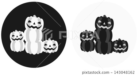 A set of icon illustrations featuring a collection of jack-o'-lanterns and pumpkins with a circular background / Illustrations for Halloween and autumn events A set of icon illustrations featuring a collection of jack-o'-lanterns and pumpkins with a circular background / Illustrations for Halloween and autumn events 143048162