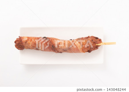 Asparagus fish cake and bacon skewers Asparagus fish cake and bacon skewers 143048244