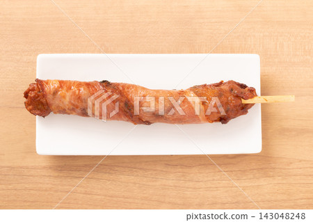 Asparagus fish cake and bacon skewers Asparagus fish cake and bacon skewers 143048248