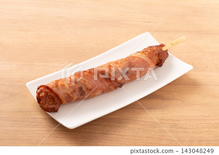 Asparagus fish cake and bacon skewers Asparagus fish cake and bacon skewers 143048249