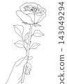 A hand holding a single rose (monochrome) 143049294