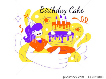 Birthday Cake Vector Illustration Featuring Colorful Celebration Cake, Candles, Frosting, Sweet Decorations, Party Treats, and Festive Birthday Birthday Cake Vector Illustration Featuring Colorful Celebration Cake, Candles, Frosting, Sweet Decorations, Party Treats, and Festive Birthday 143049800