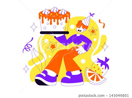Birthday Cake Vector Illustration Featuring Colorful Celebration Cake, Candles, Frosting, Sweet Decorations, Party Treats, and Festive Birthday Birthday Cake Vector Illustration Featuring Colorful Celebration Cake, Candles, Frosting, Sweet Decorations, Party Treats, and Festive Birthday 143049801