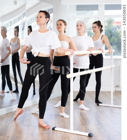 Girls in ballet class perform Batman with participation of mature female mentor Girls in ballet class perform Batman with participation of mature female mentor 143050693