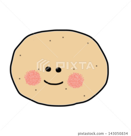 Hand-drawn potato character, round shape, smiling. 143050834