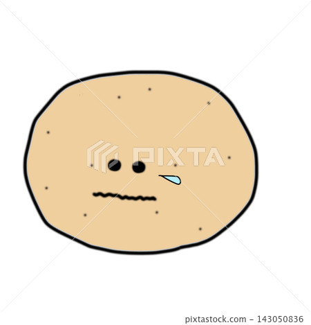 Hand-drawn potato character, round shape, with a crying face. Hand-drawn potato character, round shape, with a crying face. 143050836