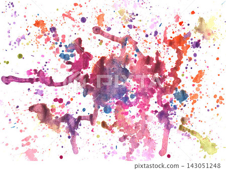 Hand drawn abstract watercolor illustration. Multi-colored spots, blots, splashes on a white background. Hand drawn abstract watercolor illustration. Multi-colored spots, blots, splashes on a white background. 143051248