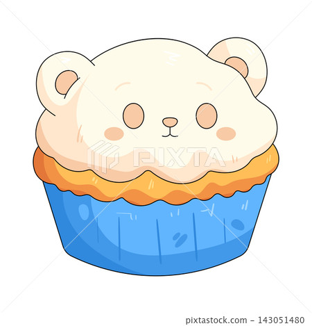 Illustration of cute cupcake with bear face Illustration of cute cupcake with bear face 143051480