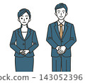A man and woman in suits providing refined and courteous service. 143052396