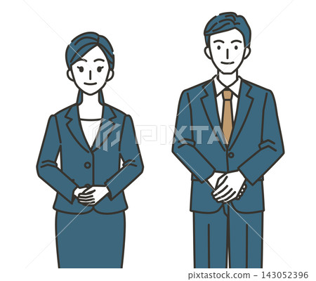 A man and woman in suits providing refined and courteous service. A man and woman in suits providing refined and courteous service. 143052396