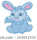 Cute blue bunny dragon monster character illustration on black background, hand drawn digital art style 143052532