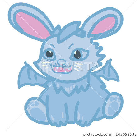 Cute blue bunny dragon monster character illustration on black background, hand drawn digital art style Cute blue bunny dragon monster character illustration on black background, hand drawn digital art style 143052532