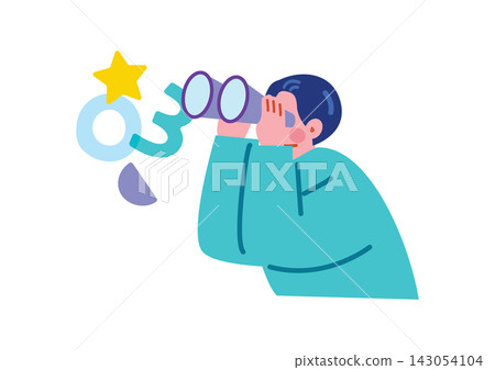 一位商人手持雙筒望遠鏡的插圖 一位商人手持雙筒望遠鏡的插圖 143054104