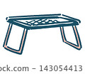 Illustration of a camping table. Camping equipment. Hand-drawn style vector material. Illustration of a camping table. Camping equipment. Hand-drawn style vector material. 143054413
