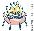 Campfire illustration. Camping equipment. Hand-drawn style vector material. Campfire illustration. Camping equipment. Hand-drawn style vector material. 143054416