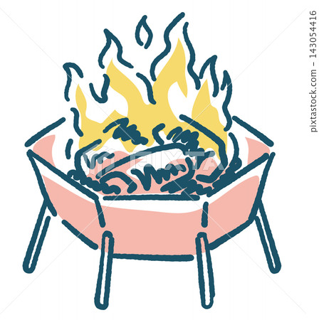 Campfire illustration. Camping equipment. Hand-drawn style vector material. Campfire illustration. Camping equipment. Hand-drawn style vector material. 143054416
