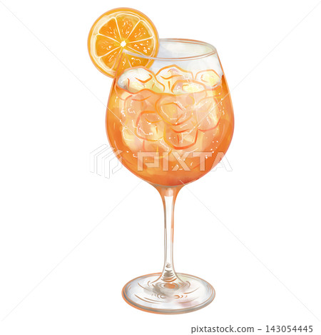 Hand painted digital watercolor Aperol Spritz cocktail with orange slice isolated on transparent background. Hand painted digital watercolor Aperol Spritz cocktail with orange slice isolated on transparent background. 143054445