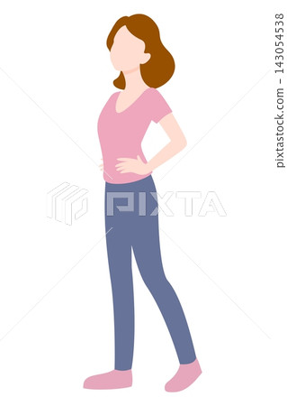 A woman standing with her hands on her hips. A woman standing with her hands on her hips. 143054538
