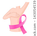 Breast Self-Examination with pink ribbon. 143054539