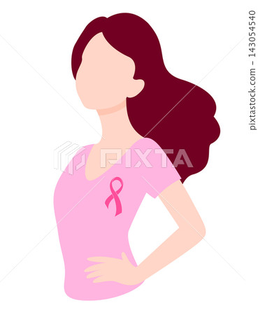 Woman put her hands on her hips with pink ribbon. Woman put her hands on her hips with pink ribbon. 143054540