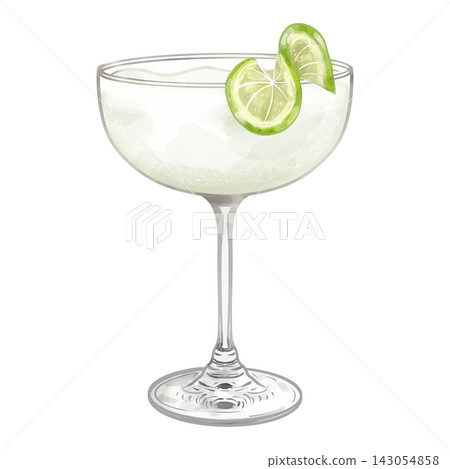 Hand painted digital watercolor Daiquiri cocktail with lime isolated on transparent background. Hand painted digital watercolor Daiquiri cocktail with lime isolated on transparent background. 143054858
