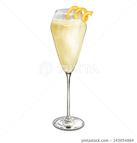 Hand painted digital watercolor French 75 cocktail isolated on transparent background. Hand painted digital watercolor French 75 cocktail isolated on transparent background. 143054864