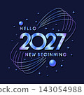 Hello 2027 New Beginning with Metallic Text and Starry Wireframe Swirls 143054988