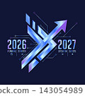 2026 to 2027 Business Strategy Arrow with Text Icons and Circuit Background 143054989