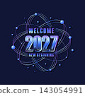 Welcome 2027 New Beginning with Metallic Text and Futuristic Atomic Wire Structure 143054991