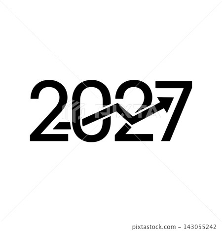 Minimalist 2027 typography design featuring integrated upward trending financial growth arrow Minimalist 2027 typography design featuring integrated upward trending financial growth arrow 143055242