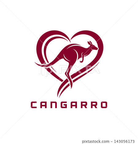 Kangaroo silhouette inside a heart shape logo design on a white background Kangaroo silhouette inside a heart shape logo design on a white background 143056173