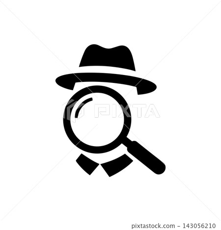 Minimalist detective icon with a fedora hat and magnifying glass on white background Minimalist detective icon with a fedora hat and magnifying glass on white background 143056210