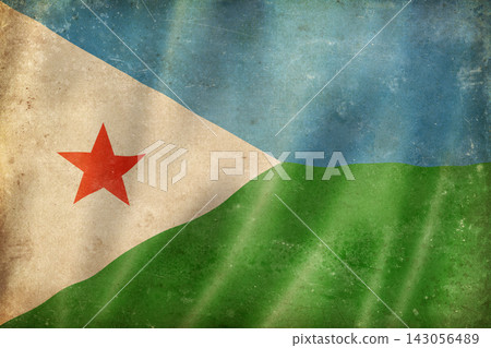 Old vintage flag of Djibouti, worn and stained Old vintage flag of Djibouti, worn and stained 143056489