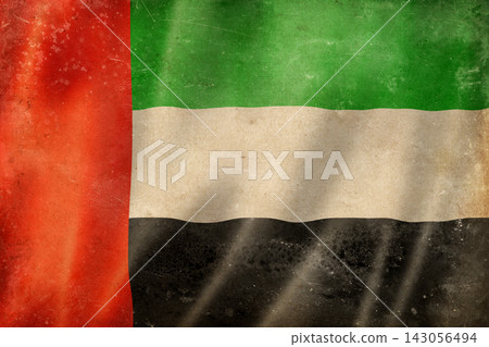 Old vintage flag of United Arab Emirates, worn and stained Old vintage flag of United Arab Emirates, worn and stained 143056494