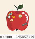 Red apple with fresh eco organic labels on beige background in hand drawn vector style 143057119