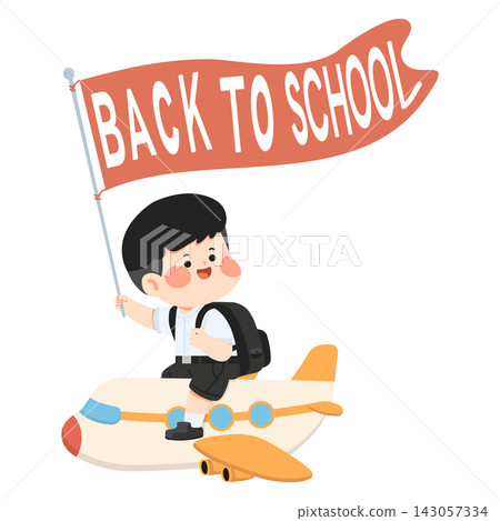 Back to school student holding banner on airplane Back to school student holding banner on airplane 143057334