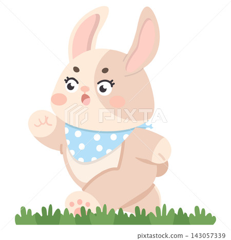 Rabbit running on green grass cute animal character 143057339