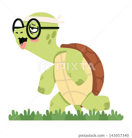 Turtle walking with glasses and headband for persistence and fitness concept Turtle walking with glasses and headband for persistence and fitness concept 143057340