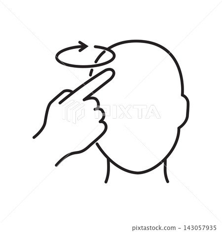 Minimalist black outline icon of a finger tapping the head representing deep thought or contemplation. Minimalist black outline icon of a finger tapping the head representing deep thought or contemplation. 143057935
