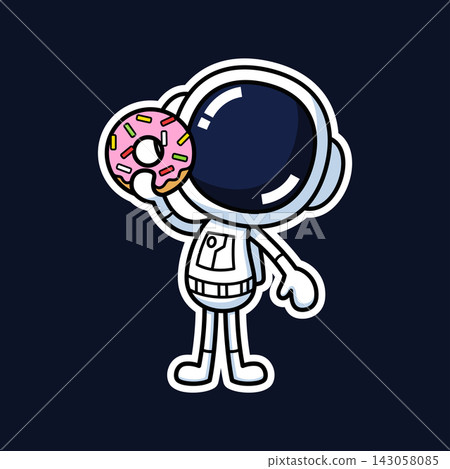 Cute Astronaut Cartoon Character Holding A Donut Cute Astronaut Cartoon Character Holding A Donut 143058085