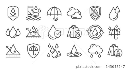 Waterproof Protection Line Icons set 143058247