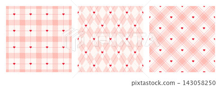 Pink gingham heart seamless patterns collection Pink gingham heart seamless patterns collection 143058250